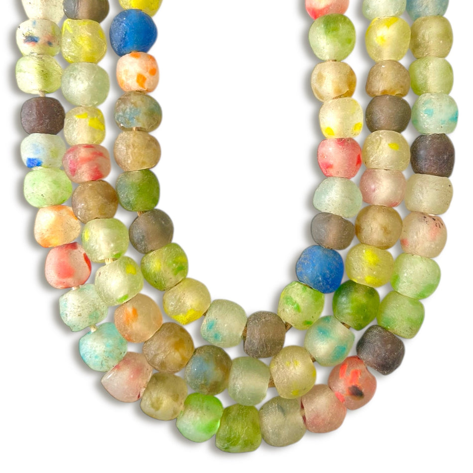 Two Tone Round African Glass Bead Strand, 16mm
