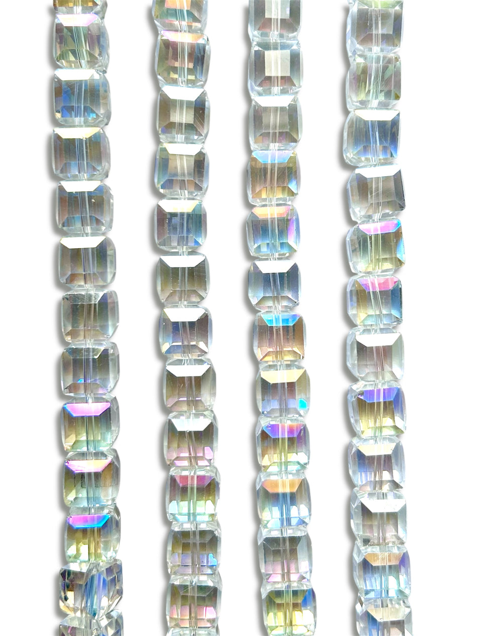 Clear Tornasol Cube Crystal Bead Strand, 14mm