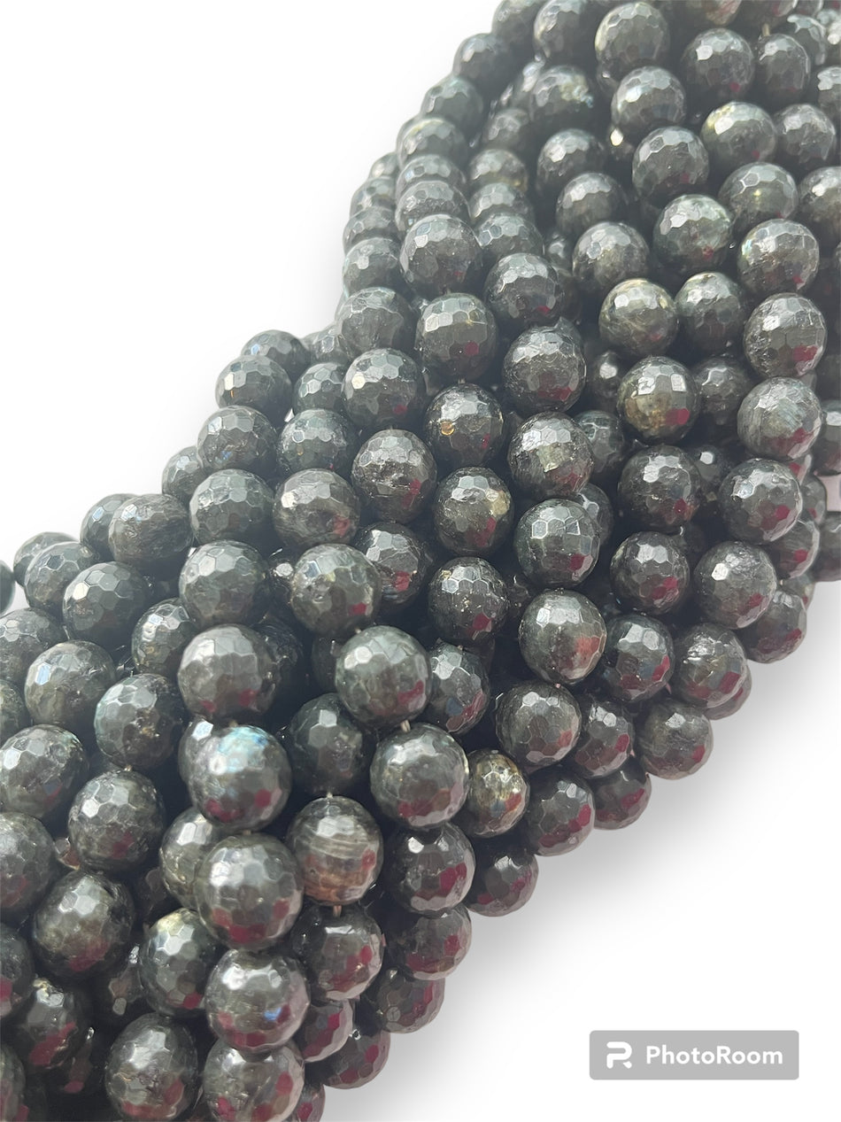 Faceted Black Round Gemstone Strand, 12mm