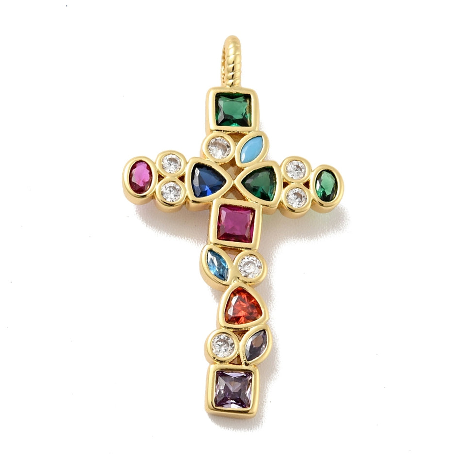 18k Gold-Plated Cross with Zirconia Pendant 32mm, 1pc