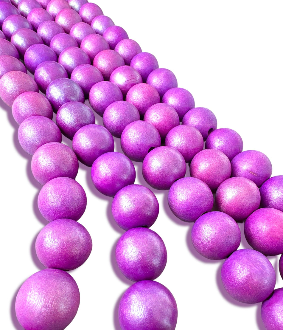 Large Wooden Round Purple Bead Strand, 20mm