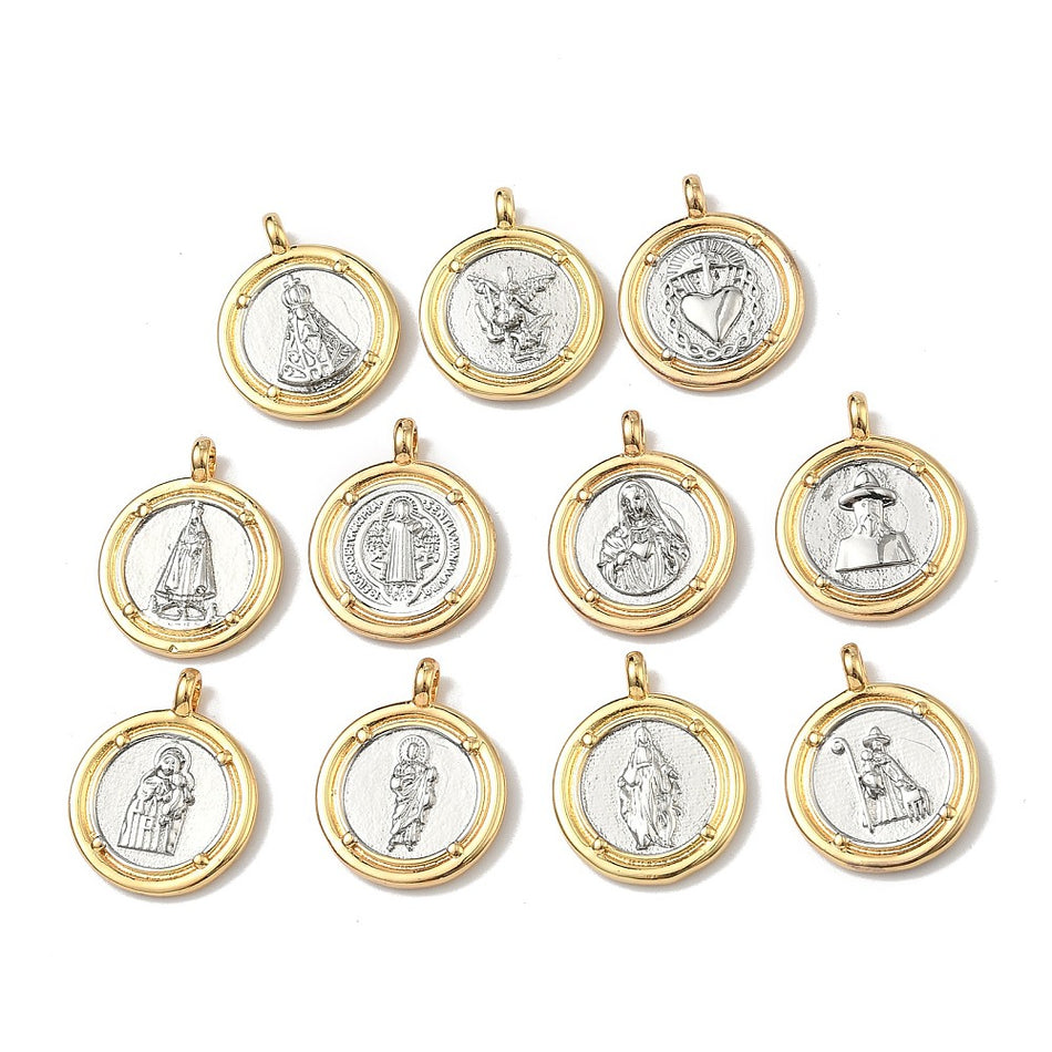 Two-Tone Religious Coin Pendant 24mm, 1pc (Random)