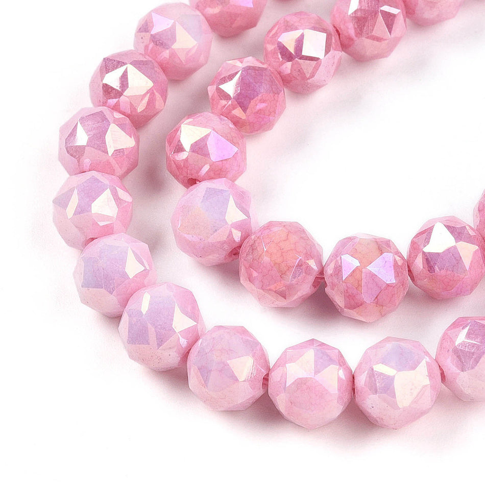 Round Electroplated Faceted Flamingo Bead 8mm Strand