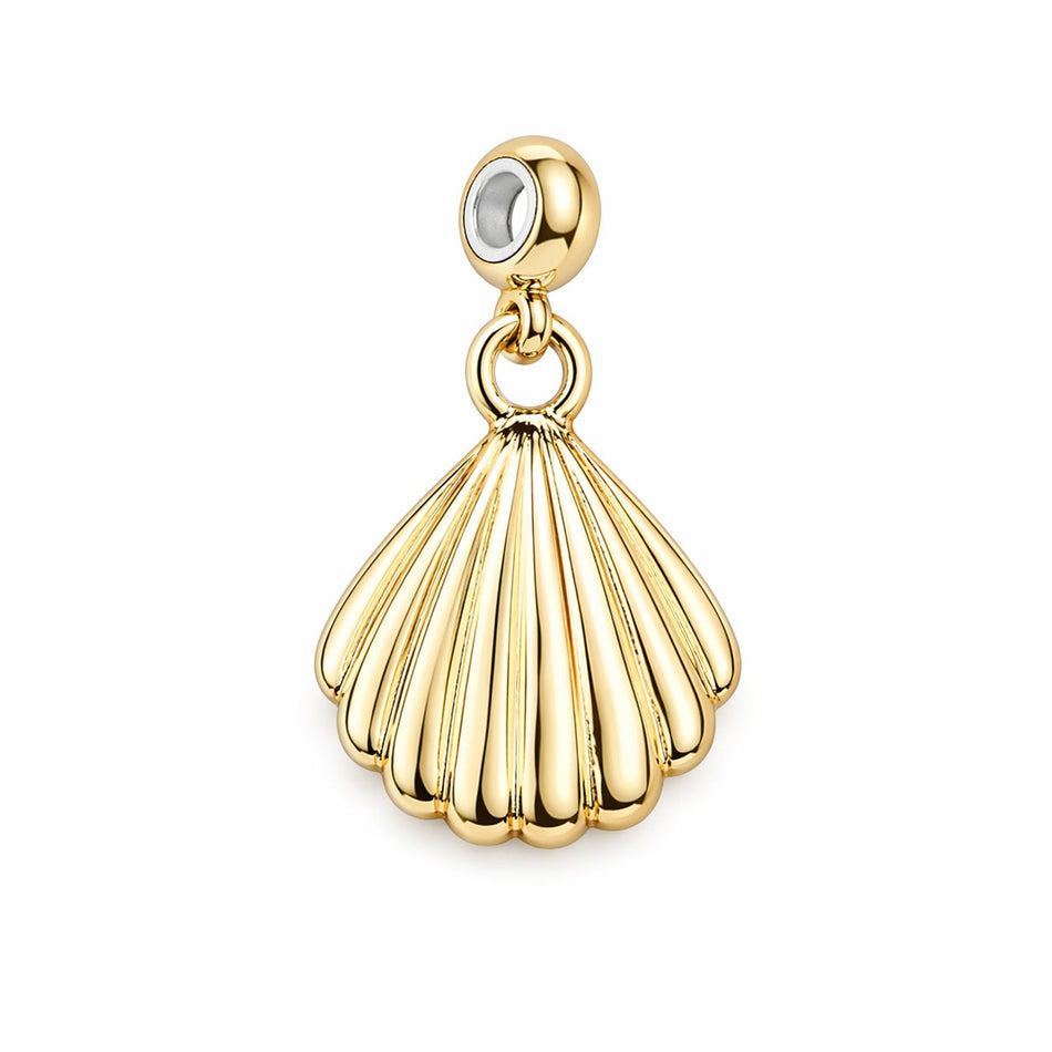Gold-Plated Clam Pendant, 14mm, 2pcs