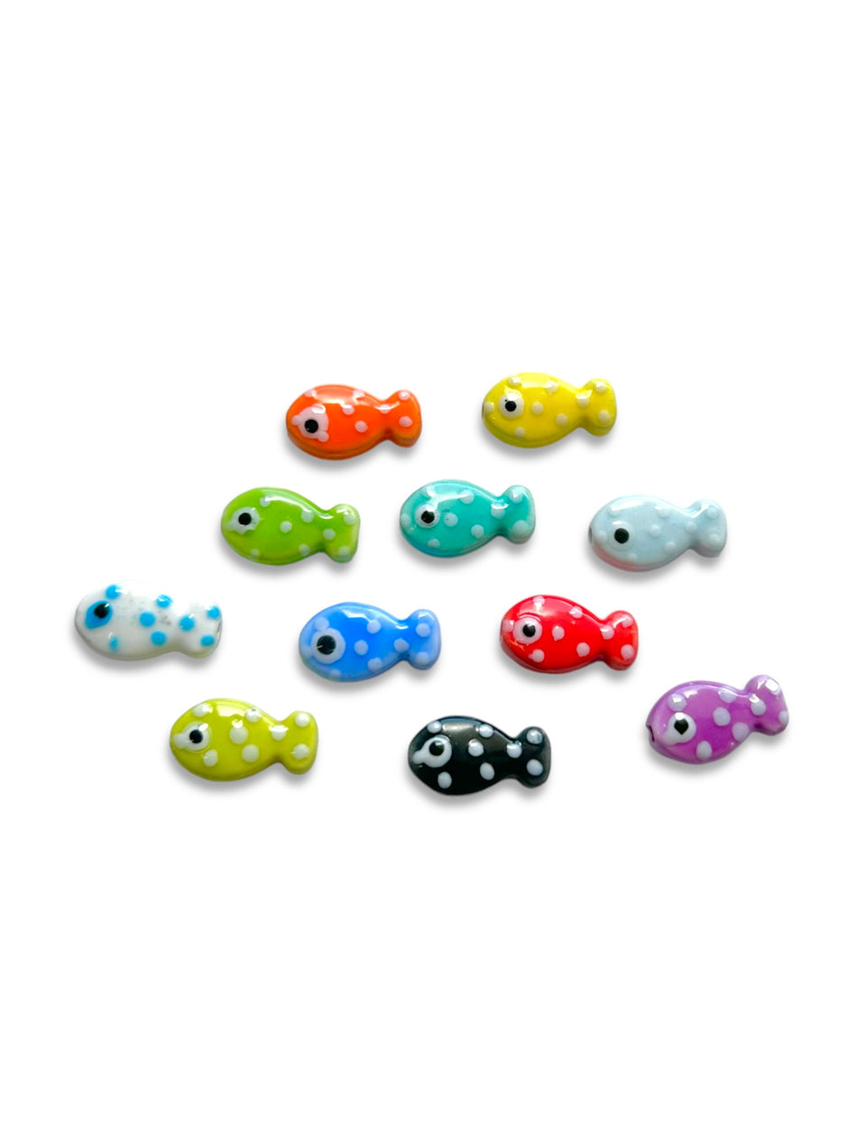 Mixed Color Ceramic Fish Beads, 5pcs