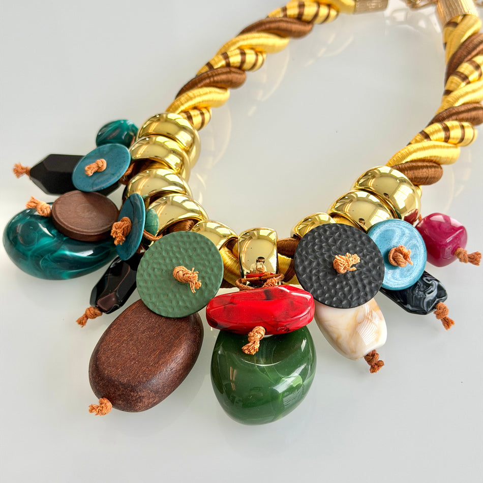 Statement Necklace featuring Acrylic and Wood Beads, 20inch
