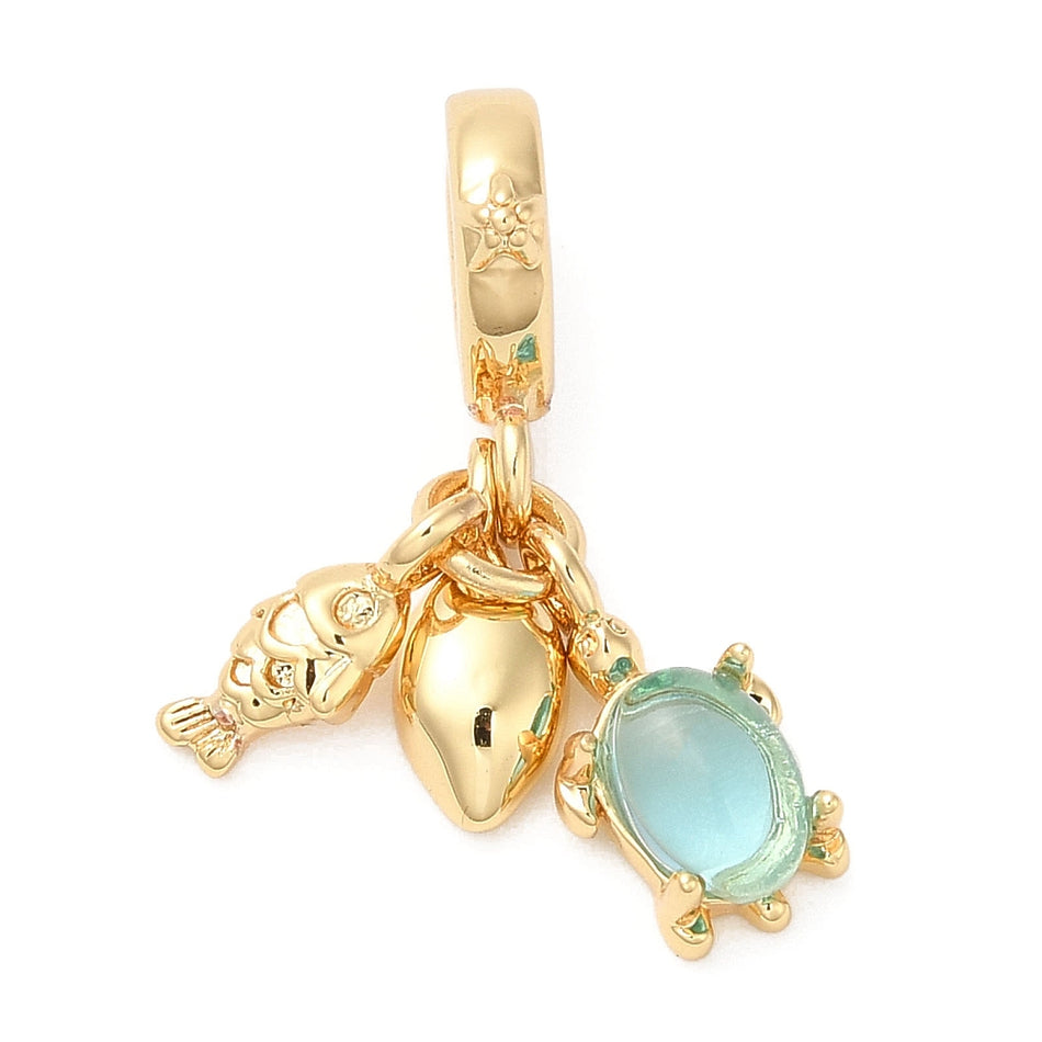 18K Gold Plated Fish, Turtle and Shell Pendant 25mm, 1pc