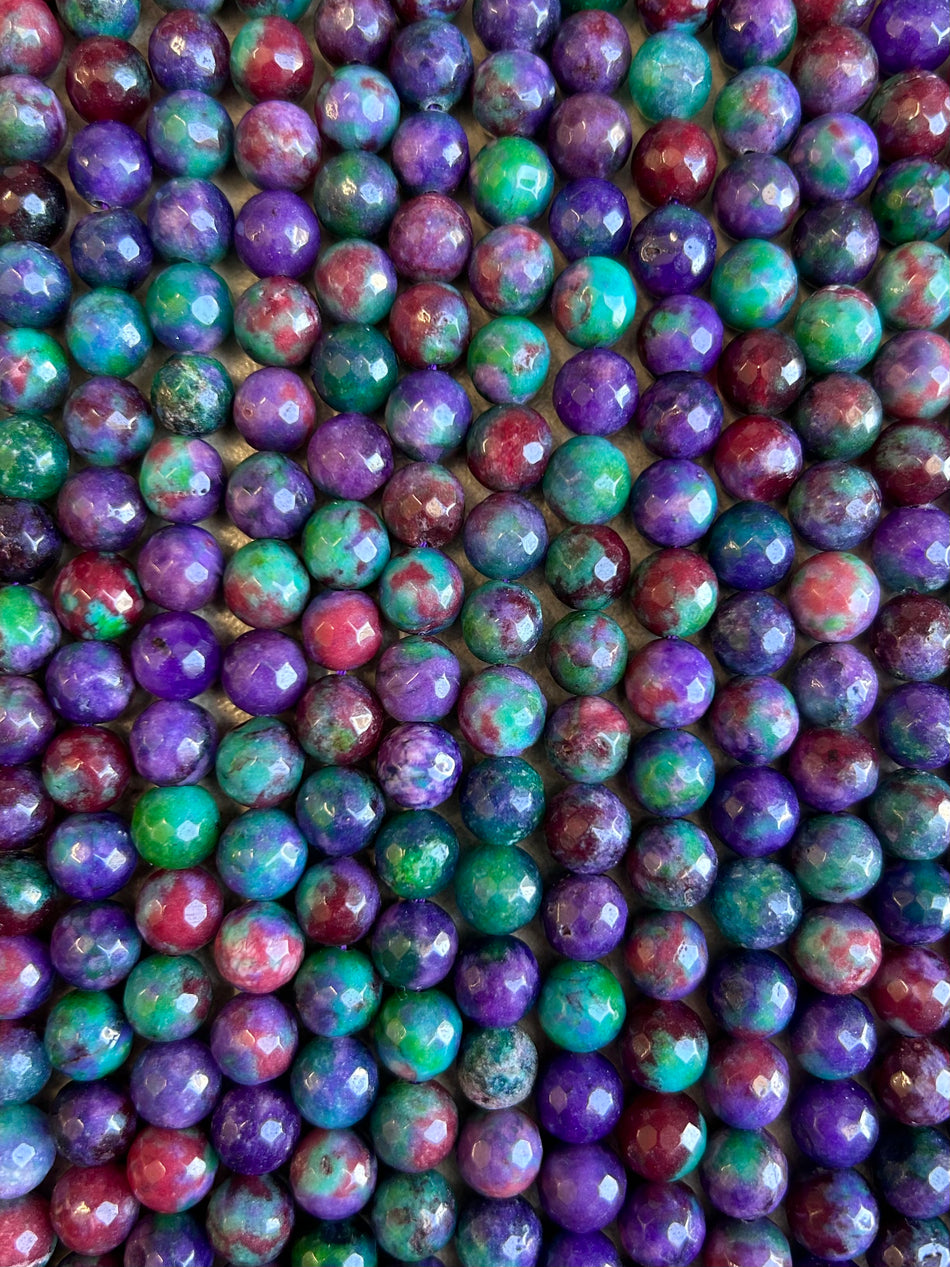 Faceted Multicolor Round Jade Bead Strand, 10mm