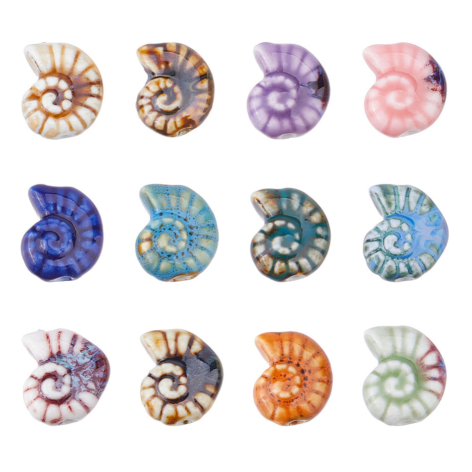 Mixed Color Porcelain Spiral Shell Beads 20mm, 4pc