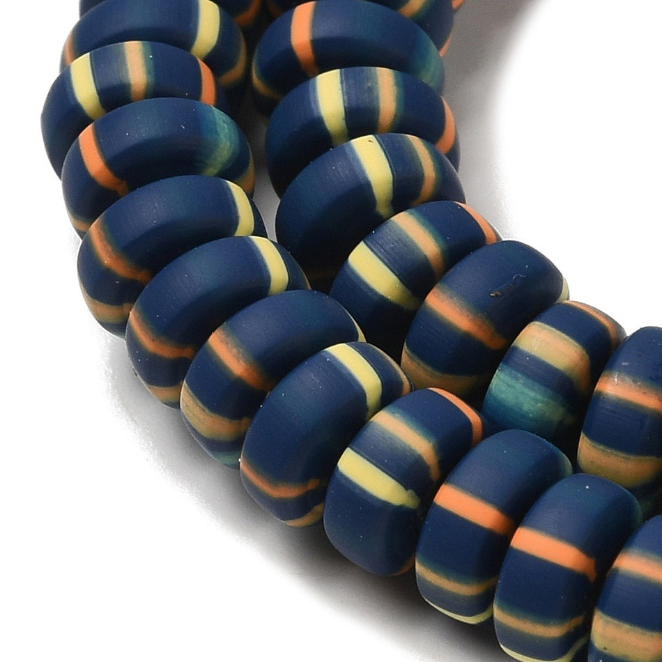 Navy Blue Polymer Clay Rondelle Strand