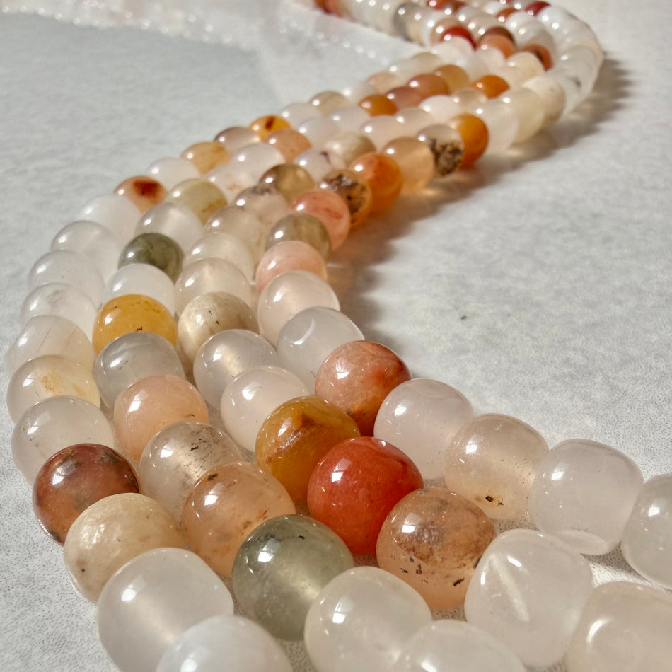 Round Barrel White-Orange Jade Bead 8mm Strand