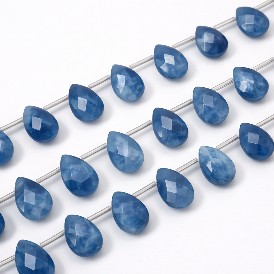 Faceted Blue Quartz Drop Bead 12mm Strand