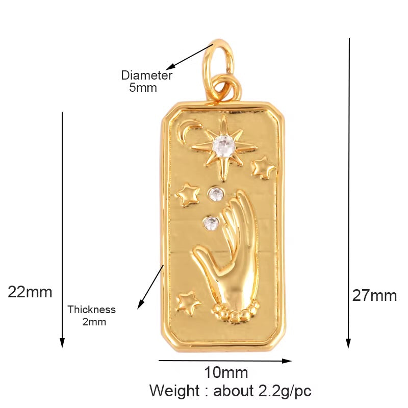 18k Gold Rectangular Hand Pendant with Zirconia 27mm, 1pc