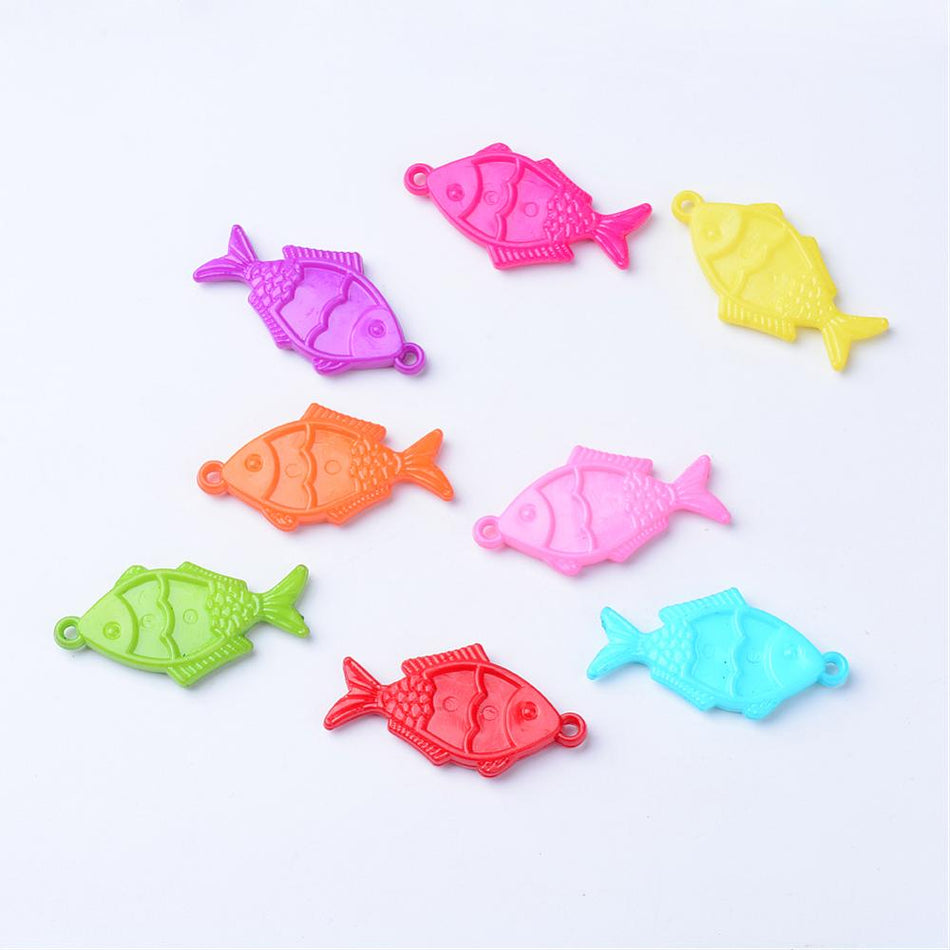 Acrylic Solid Mixed-Color Fish Pendant 44mm, 15pcs