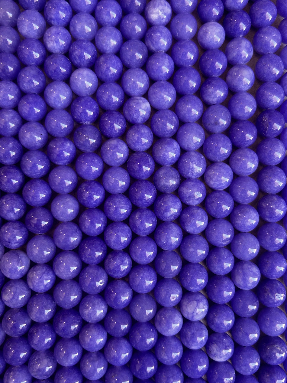 Purple Round Jade Bead Strand, 10mm