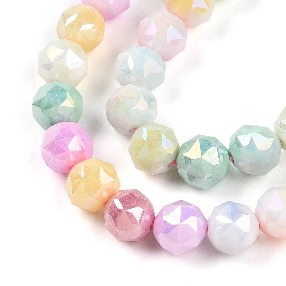 Round Electroplated Faceted Multicolor Bead 8mm Strand