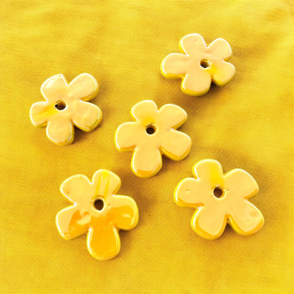 Electroplated Porcelain Flower Beads, 5pcs