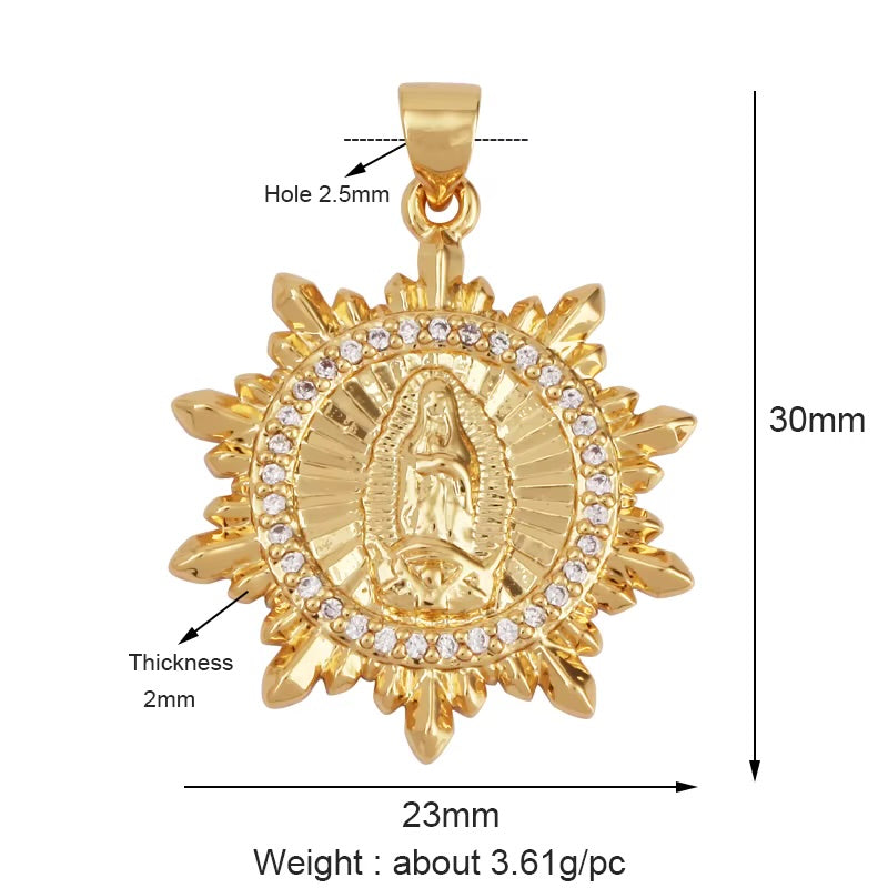18k Gold Virgin Pendant with Zirconia 30mm, 1pc