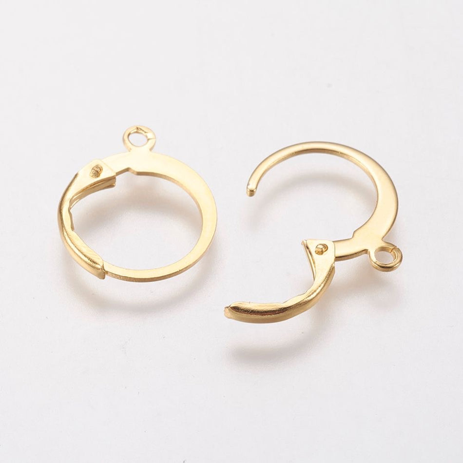 Stainless Steel Gold Earring Leverback 15mm, 8pcs