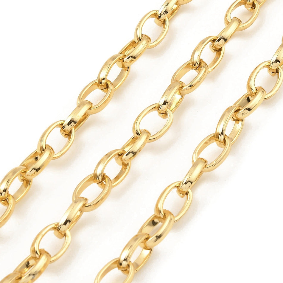 Gold Oval Aluminum Chain Spool 11mm, 25 Yards