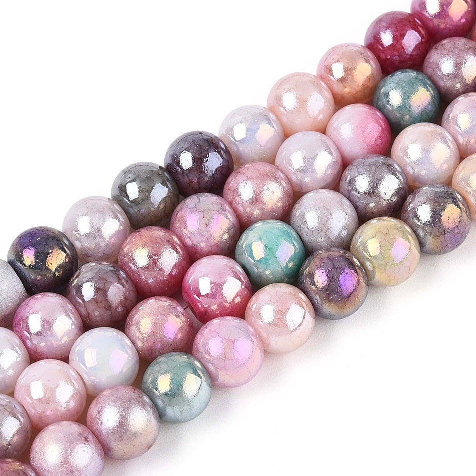 Round Rose Tone Electroplated Glass Bead 8mm Strand