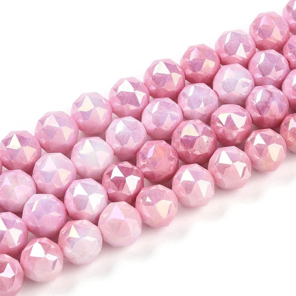 Round Electroplated Faceted Flamingo Bead 8mm Strand