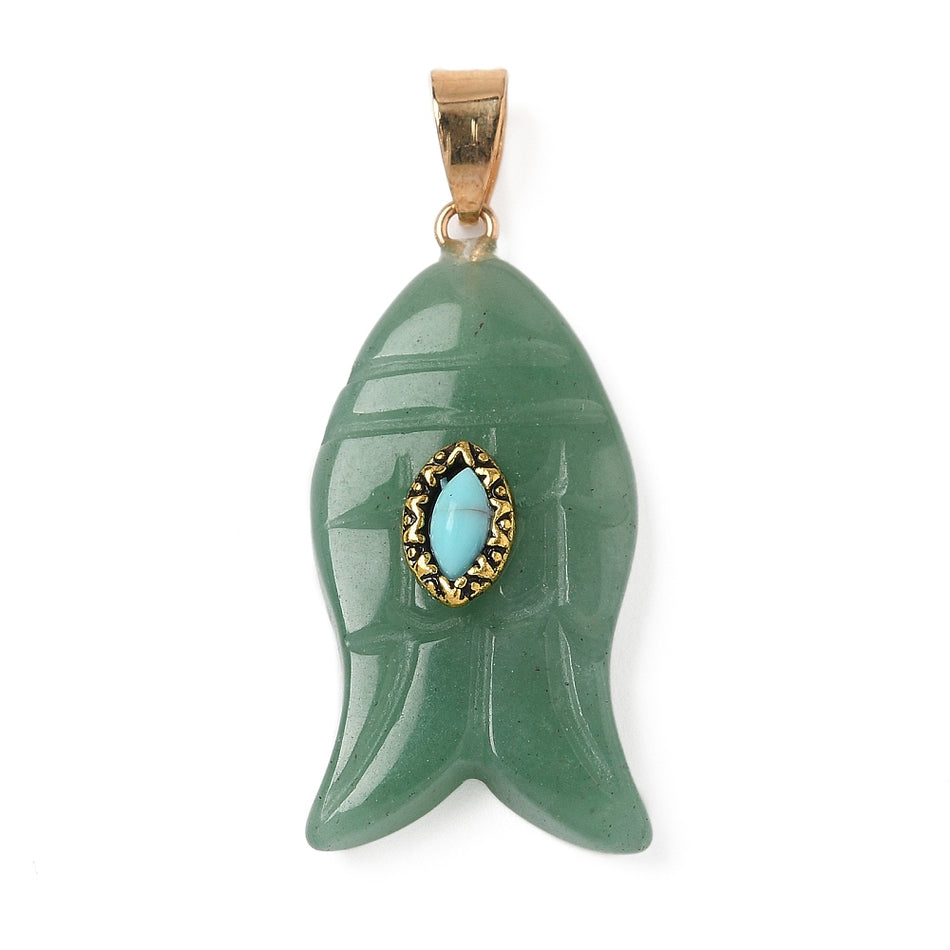 Mix Gemstone Fish Pendant 35mm, 1pc