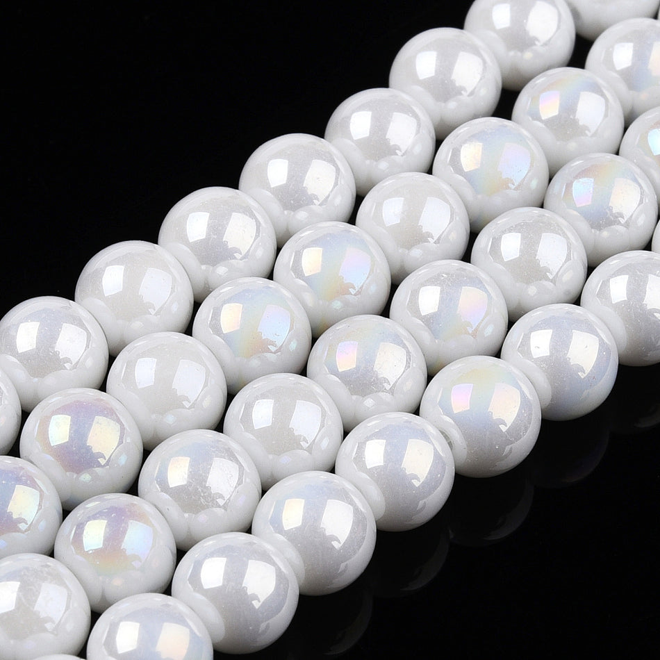 Electroplated Crystal Round Bead Strand, 6mm