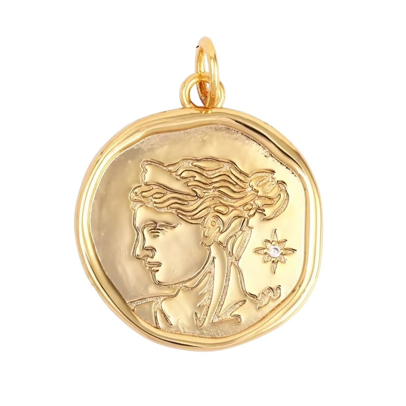 18k Gold Medallion Pendant With Zirconia 33m, 1pc