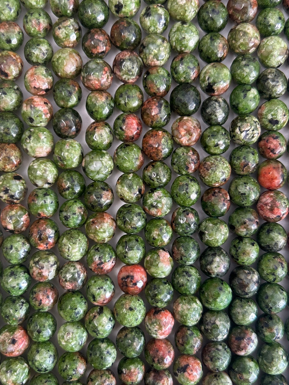 Faceted Green and Pink Round Jade Bead Strand, 10mm