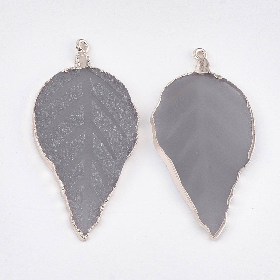 Druzy Resin Leaf Pendant 56mm, 2pcs