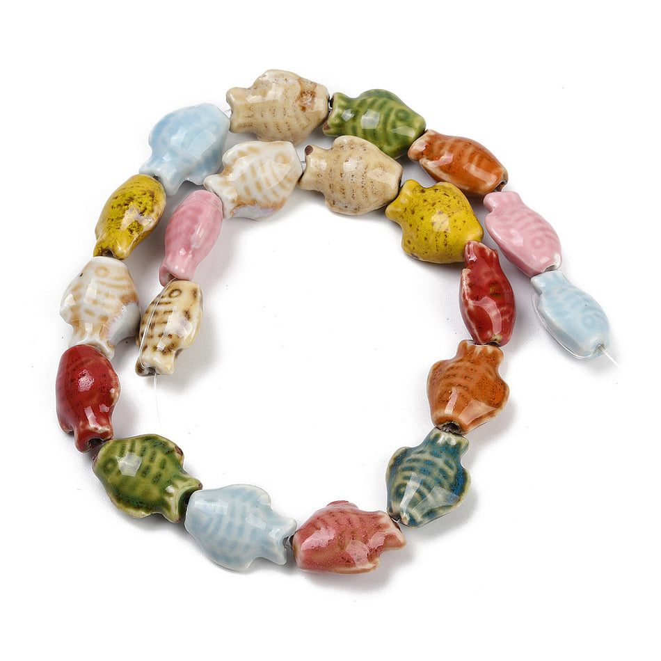 Mixed Color Fish Ceramic Bead Strand, 19mm