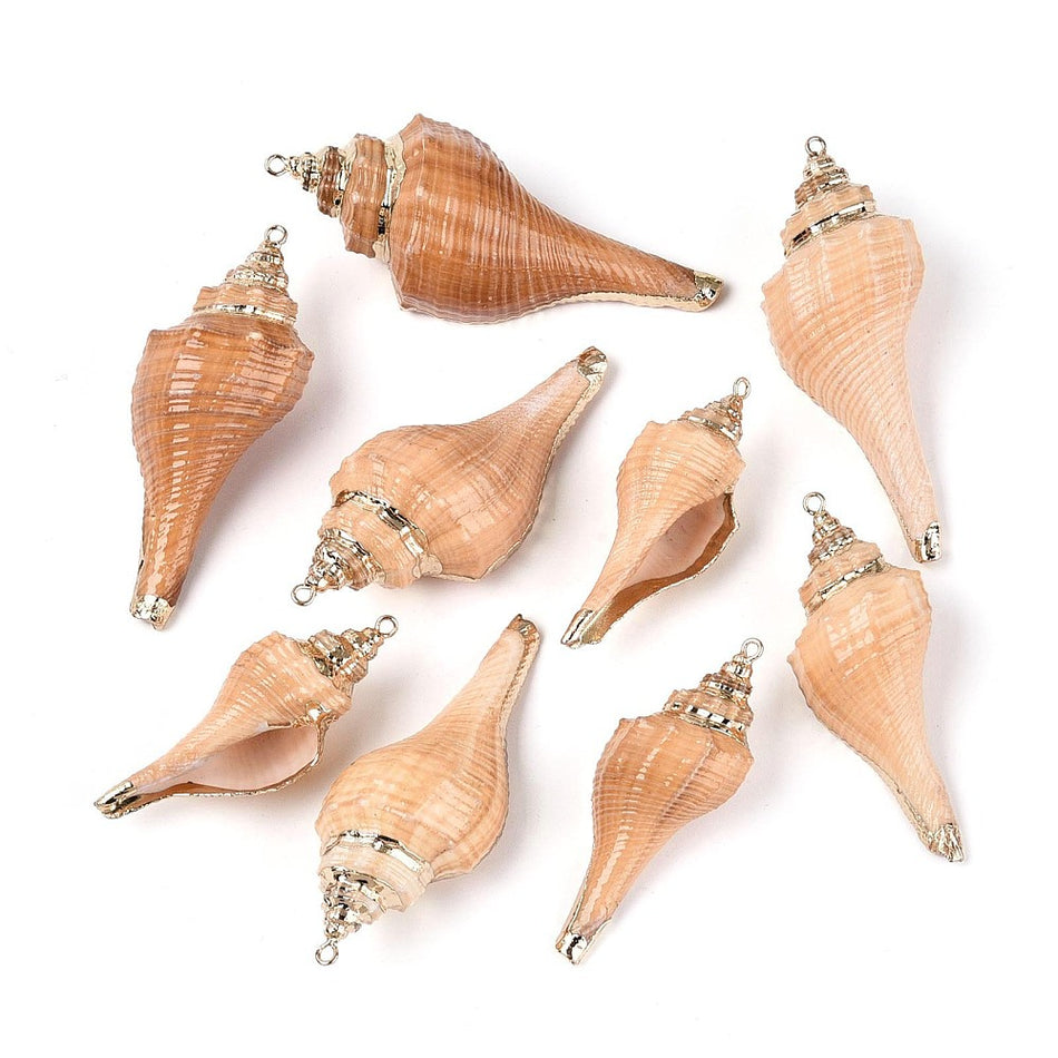 Electroplated Natural Conch Shell Pendant 50mm, 2pcs