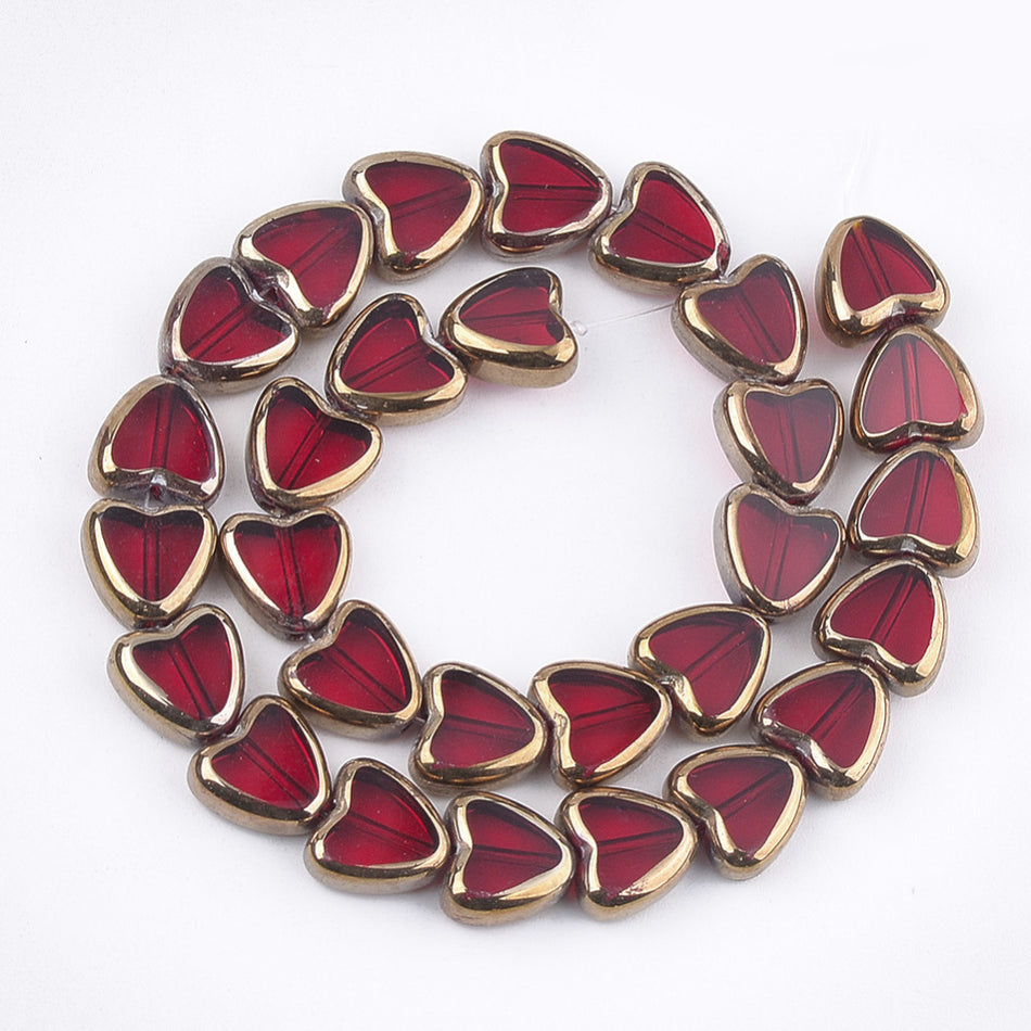 Electroplate Heart Bead Glass Strand, 10mm