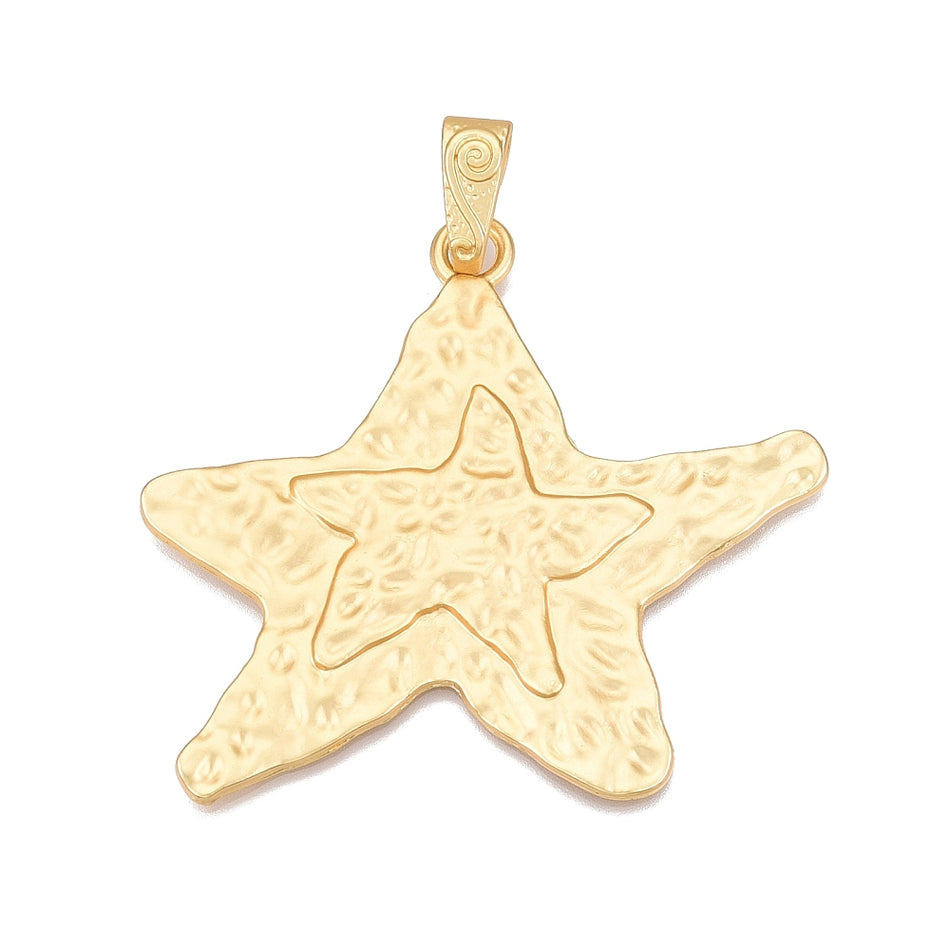 Matte Gold Plated, Star Pendant, 70mm, 1pc