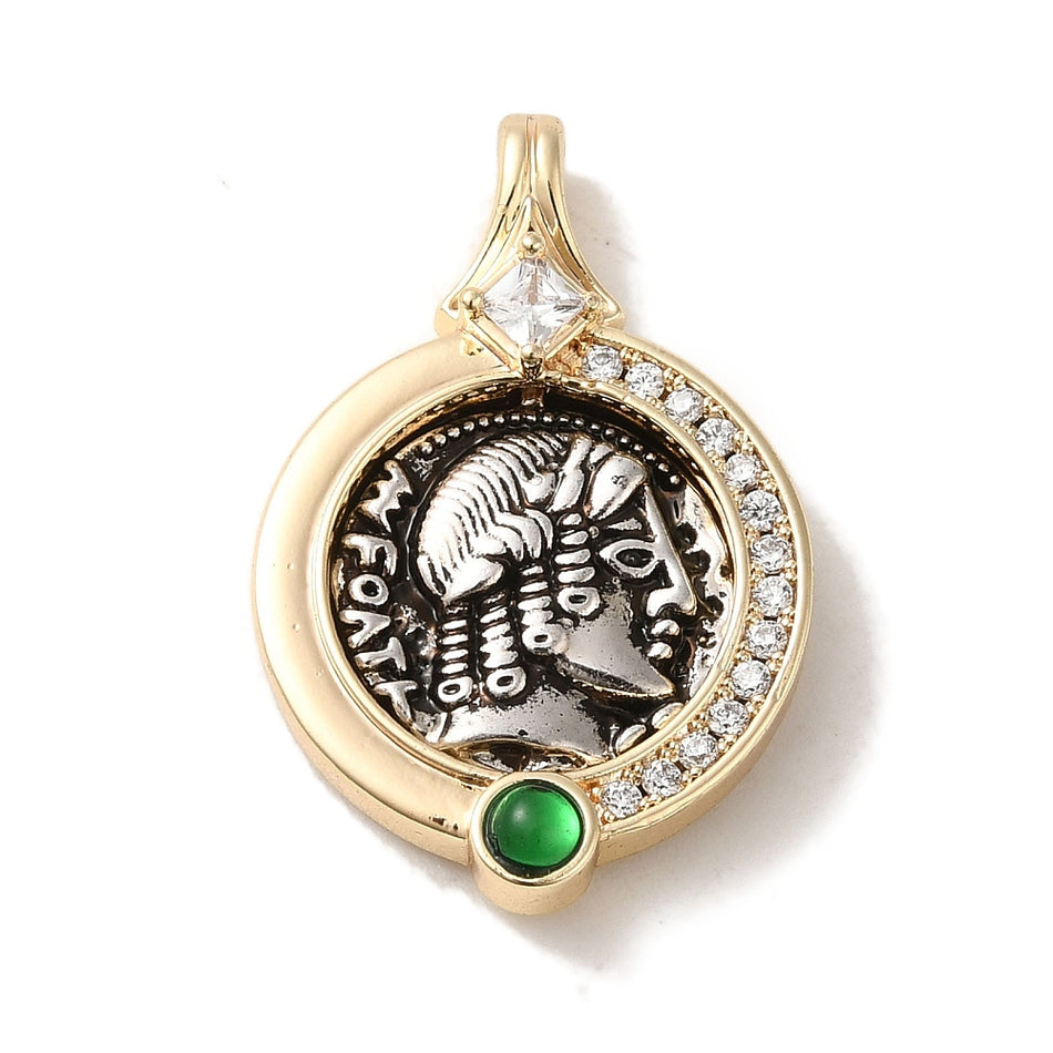 18k Gold-Plated Coin Pendant with Zirconia 26mm, 1pc