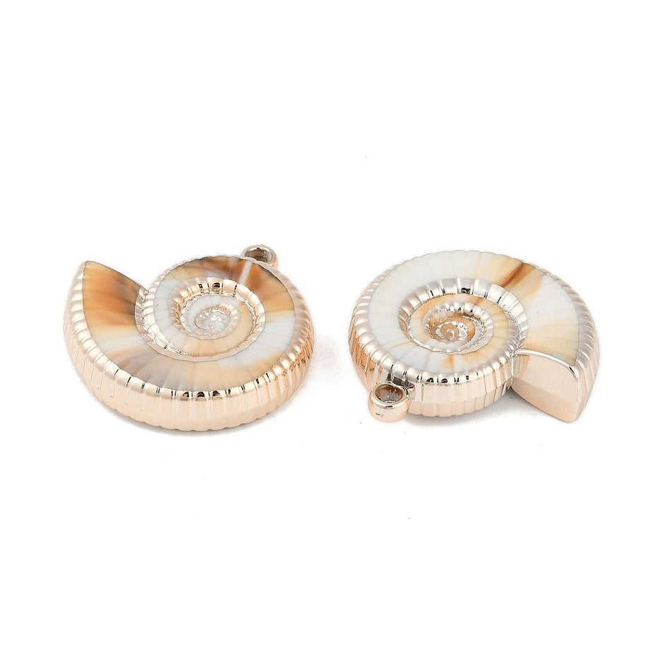 Caramel with Gold Shell Acrylic Pendant 34mm, 4pcs
