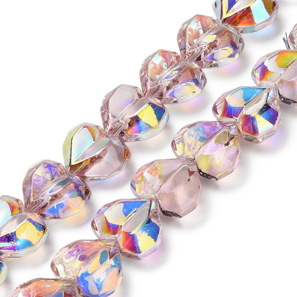 Faceted Heart Crystal Bead Strand, 15mm