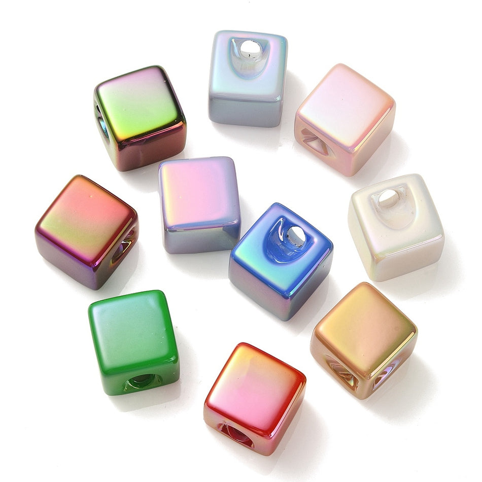 Mixed Color Bubble Cube Acrylic Bead, 10pcs