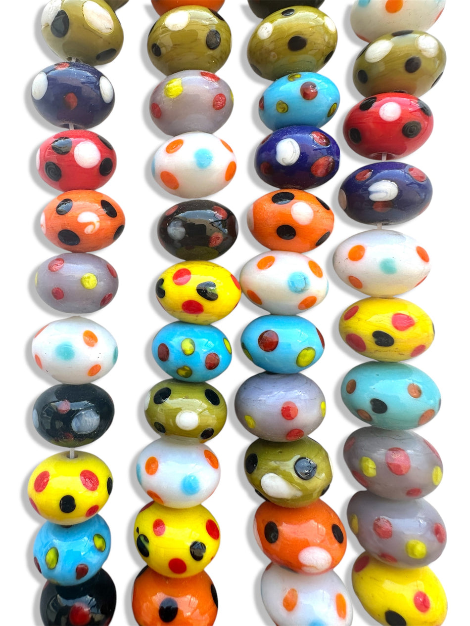 Multicolor Dot Rondelle Lampwork Bead Strand, 16mm