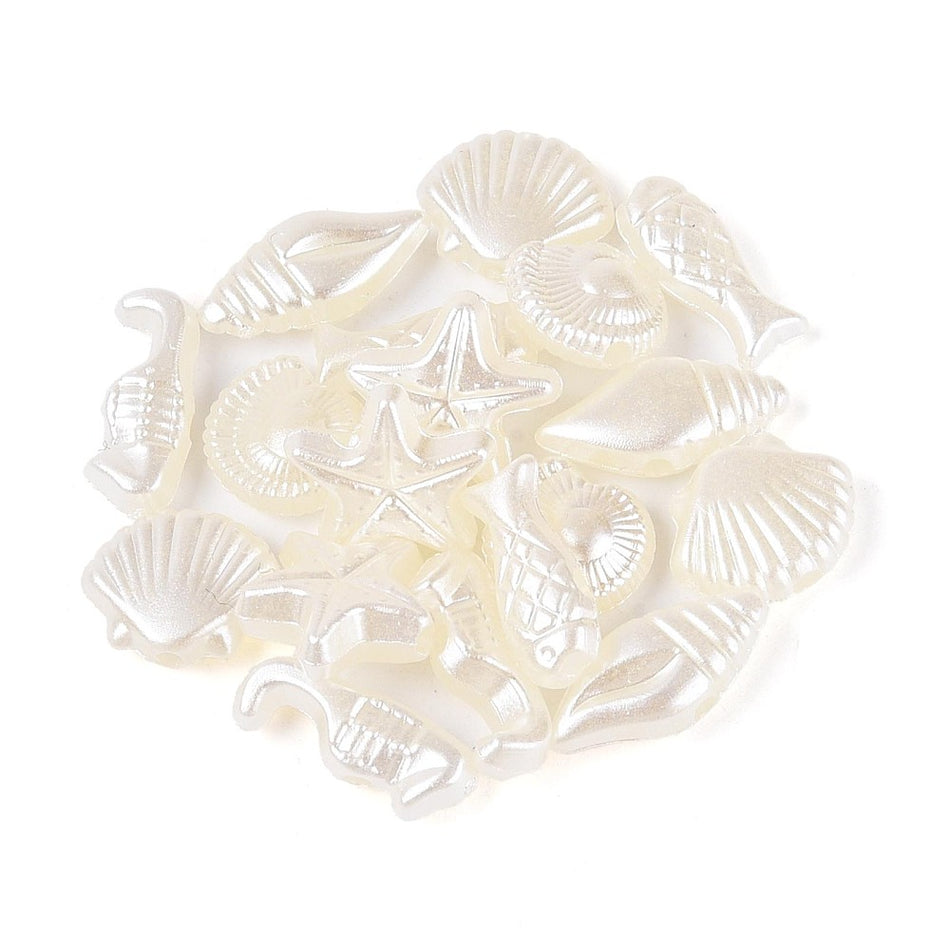 Acrylic Ocean Theme Plastic Pearl Bead Mix 10mm, 40pcs