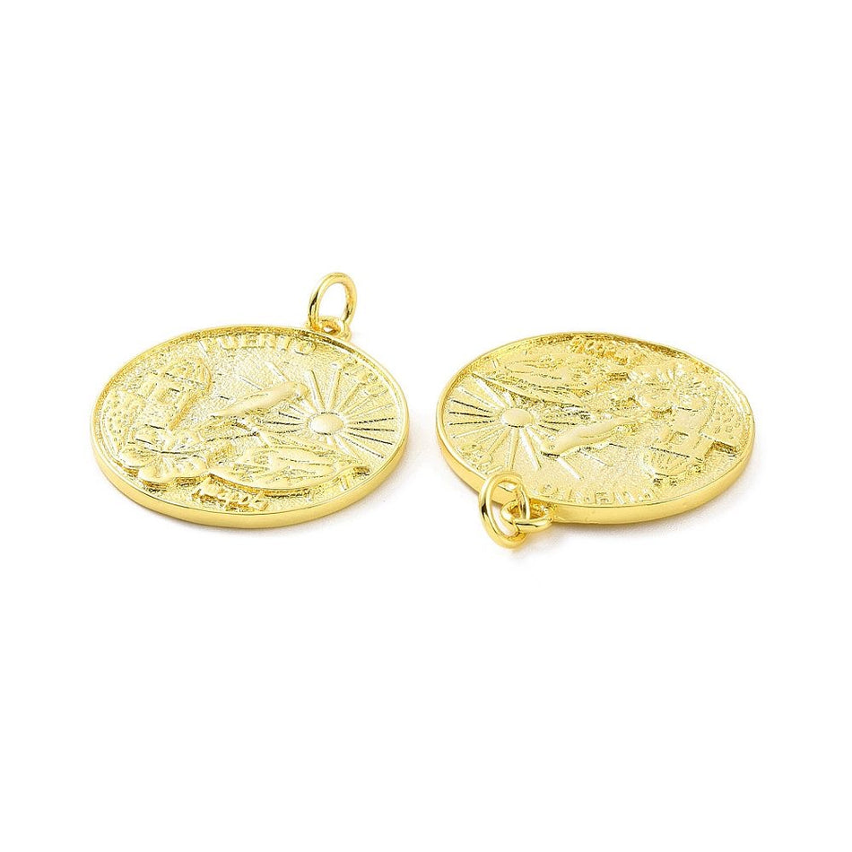 18k Gold Plated Puerto Rican Theme Medallion 22mm, 2pcs