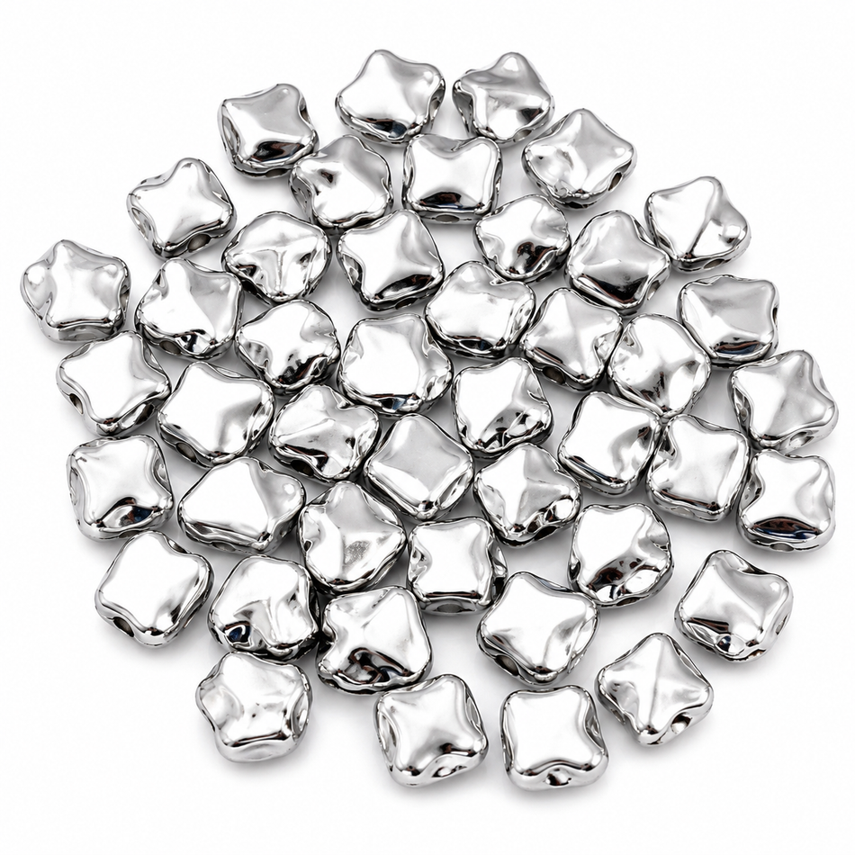 Acrylic Beads, Nuggets, Silver Size 14x14mm long, Package Of 20pcs