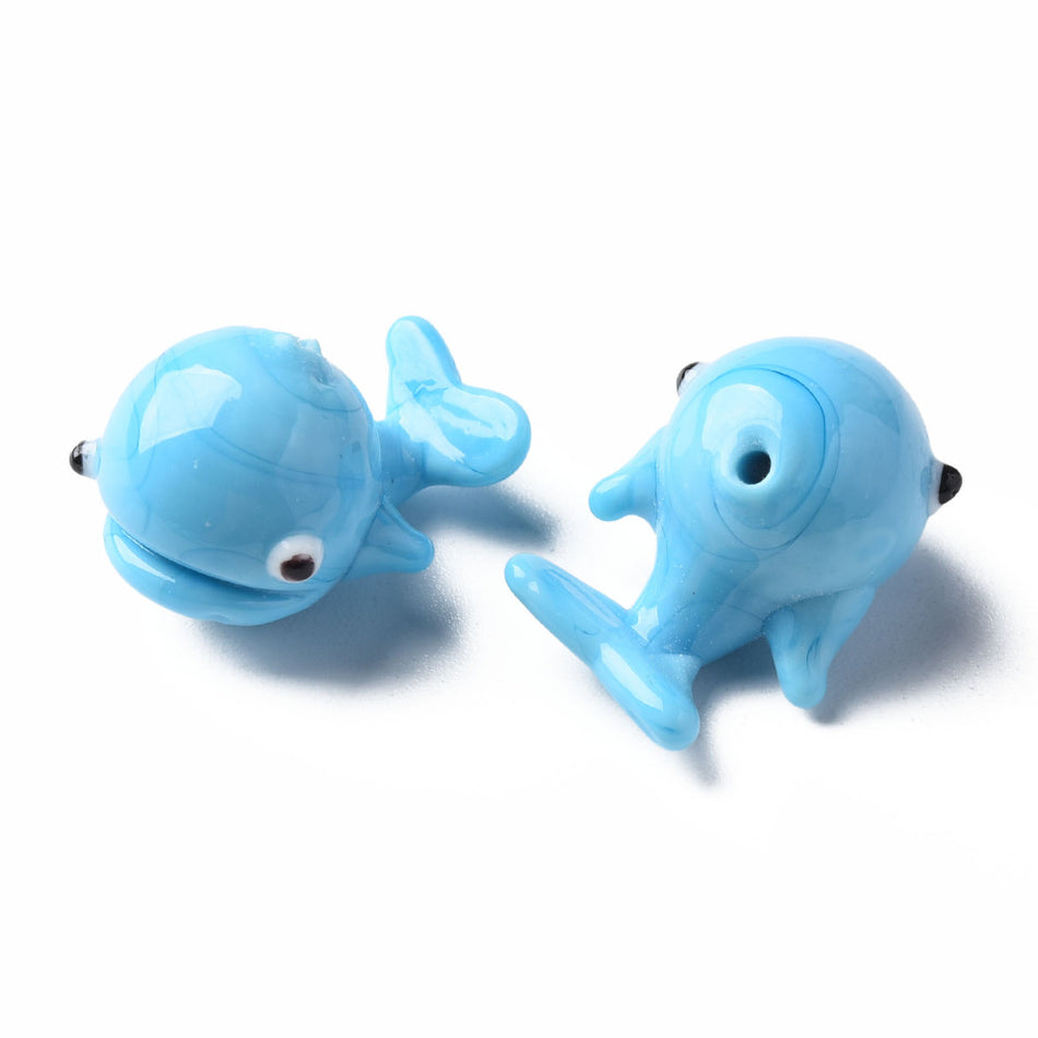 Blue Whale Lampwork Beads 20mm, 2pcs