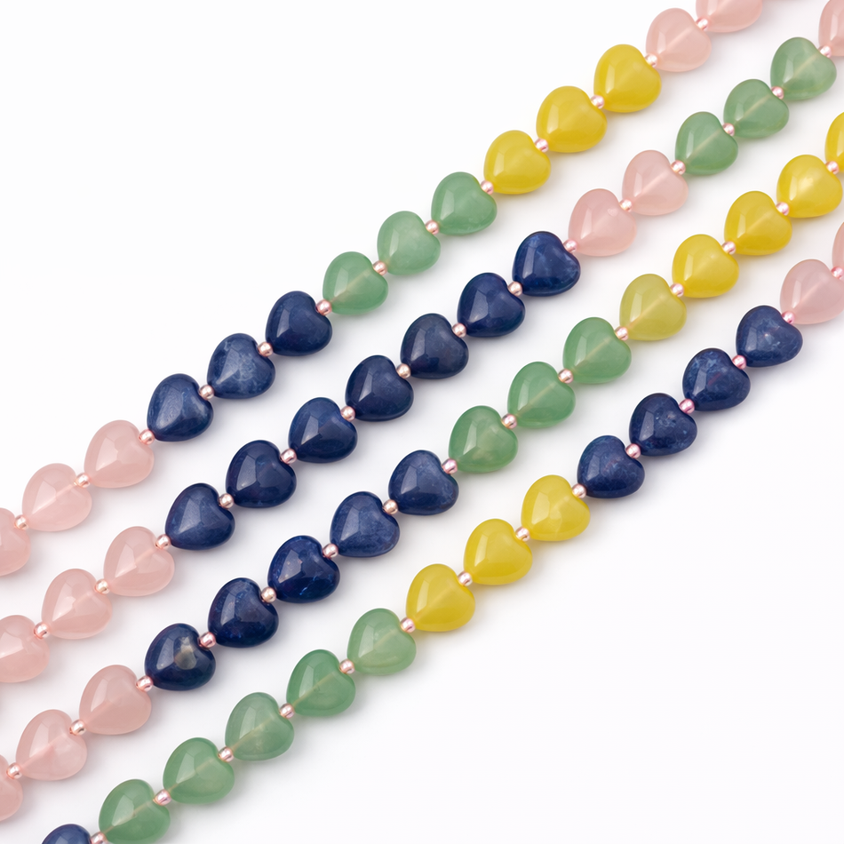 Multi-Gemstone Heart Bead 12mm Strand