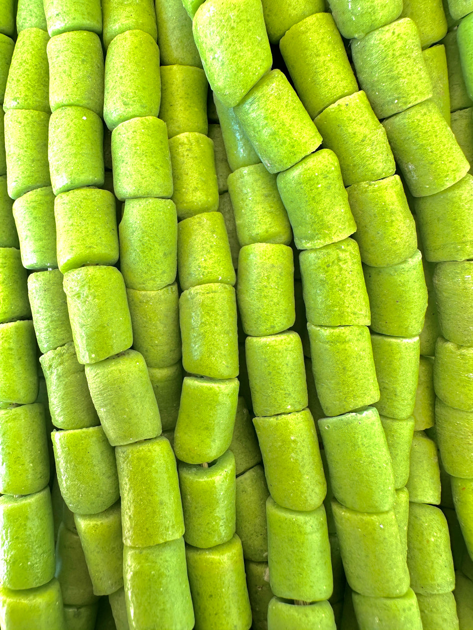 Green Tube African Bead Strand, 10x18mm