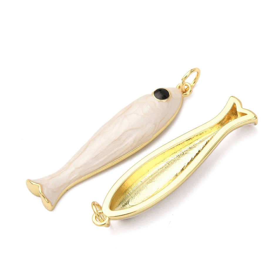 18k Gold-Plated Fish Enamel Pendant 34mm with Jump Ring, 1pc