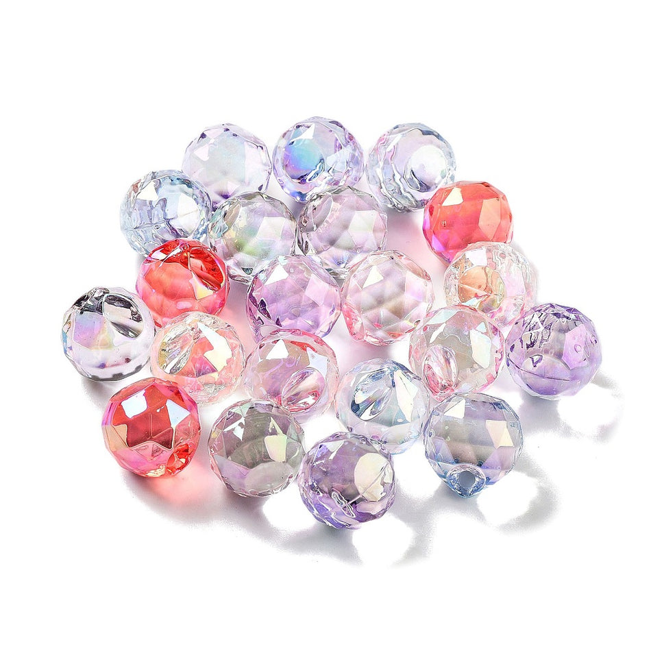 Mixed Color Faceted Bubble Acrylic Bead 15mm, 10pcs