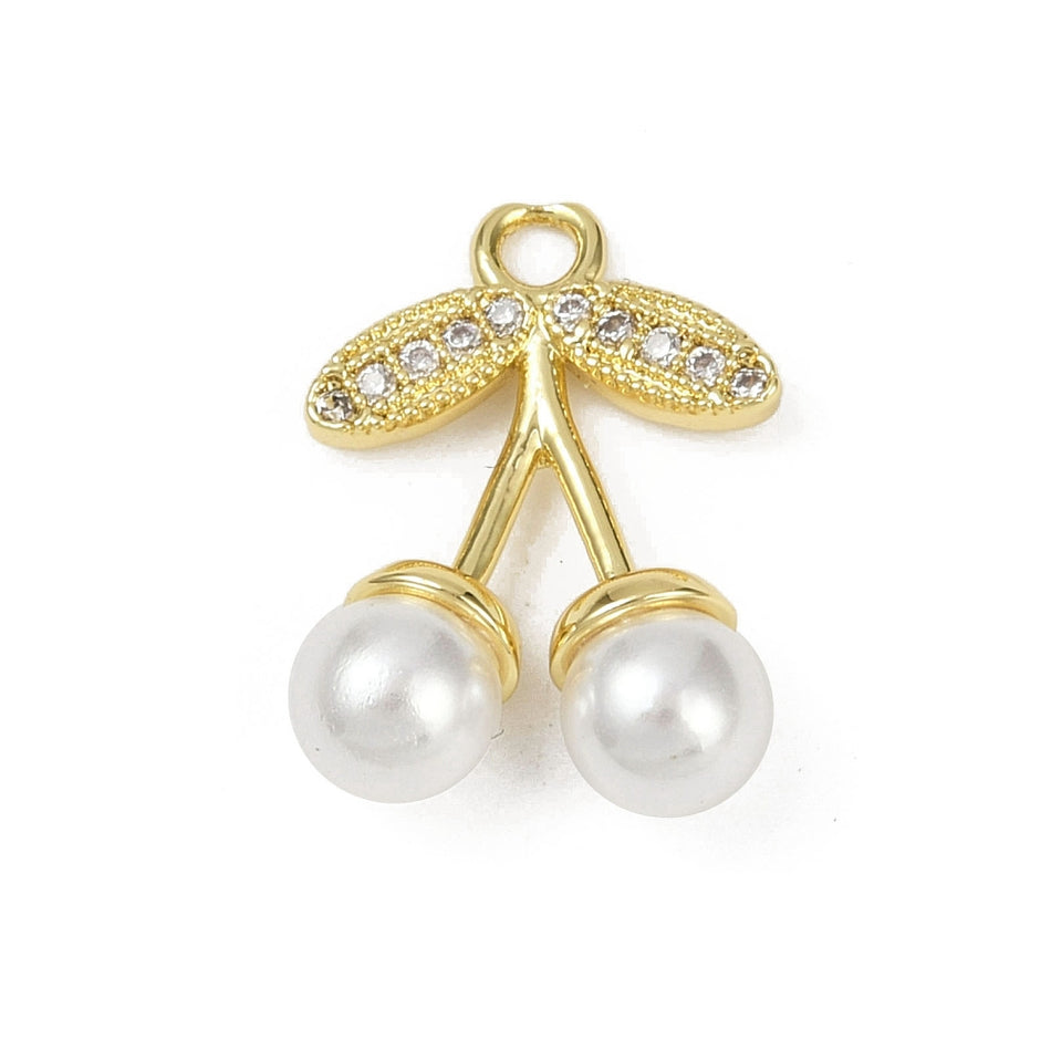 18k Gold Plated Cherry Pendant with Pearls 14mm, 1pc