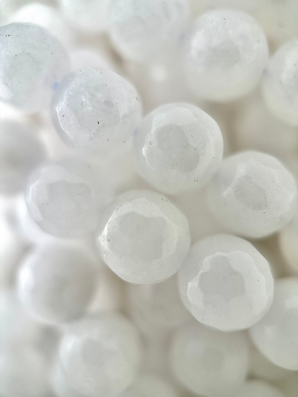 Faceted White Round Jade Strand, 8mm